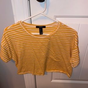 white and yellow striped t-shirt